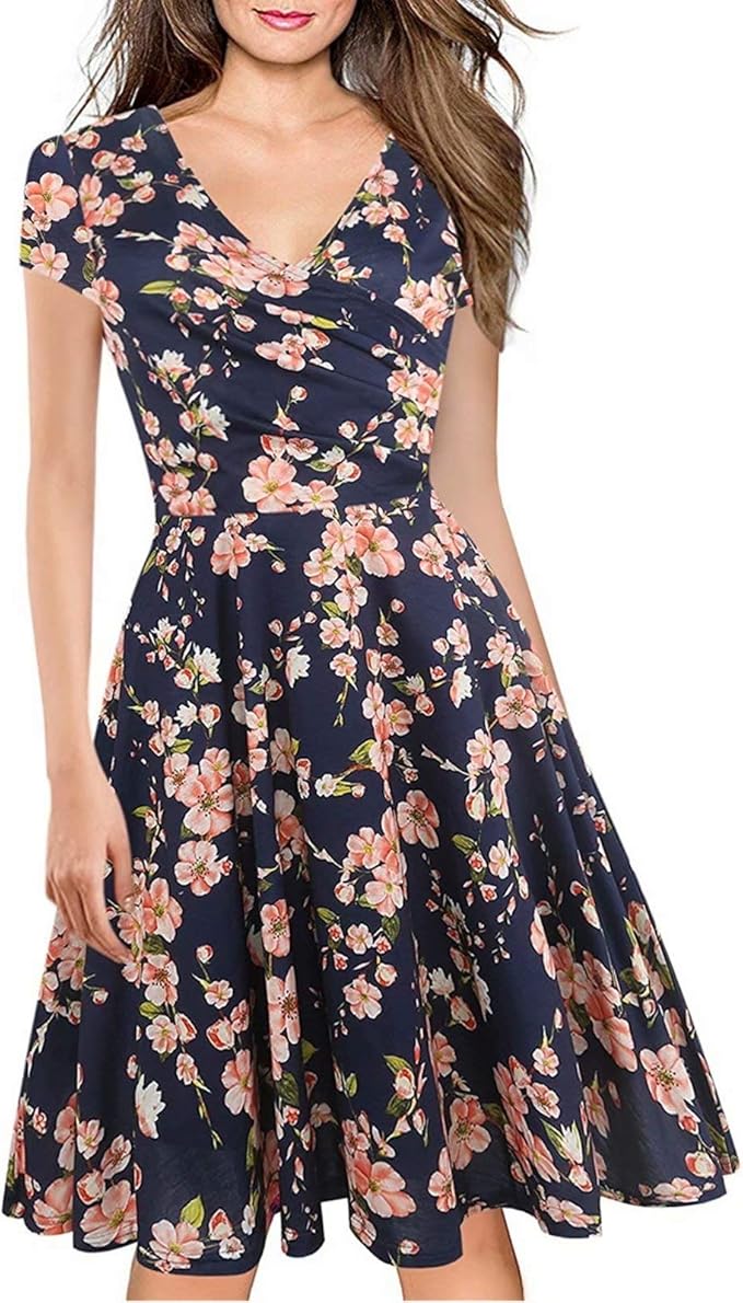 Blumenmuster A-Linien Swing Kleid